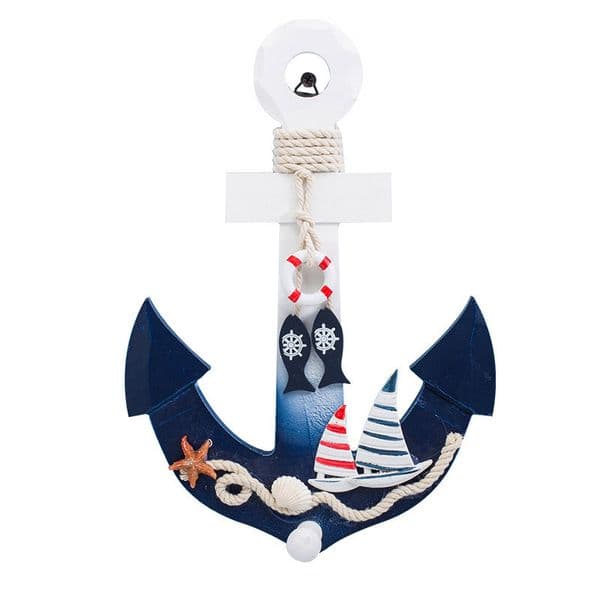 Wood Anchor with Rope Nautical Boat Steering Rudder Wall Decor Door Hanging Ornament Nautical Marine Decoration 201125