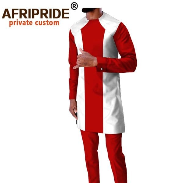 African Traditional Clothing for Men Tracksuit Long Sleeve Shirts and Ankara Pants Dashiki Outfits Crop Top Wax Attire A033 201202