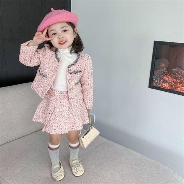 2020 Autumn New Arrival Gils Fashion Tweed 2 Pieces Suit Coatskirt Girls Clothes Kids Clothes Y1106 M260327