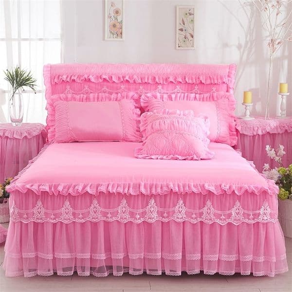 Bed Set 1 PC Lace Bedspread 2PCS Pillowcases Bedding Set Pink/purple/red Bedspreads Sheet for Girl Bed Cover King/Queen Size 201209