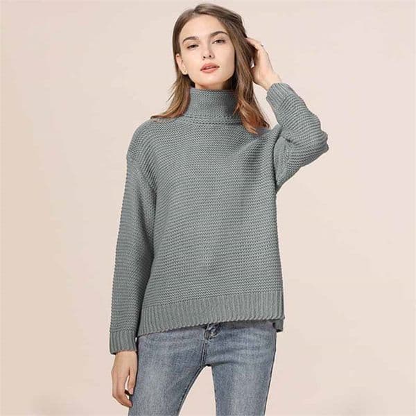 Casual Loose Autumn Turtleneck Sweater Women Oversize Solid Knitted Sweaters Warm Long Sleeve Pullover Sweater Black Green 201221