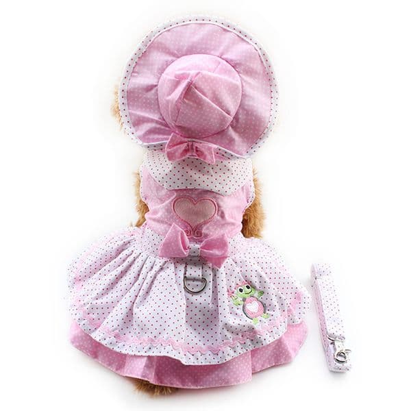 Armi store Dog Dresses Pink Princess Dress For Dogs 6071054 Pet Clothing Supplies ( Dress + Hat + Panties + Leash = 1set 201127