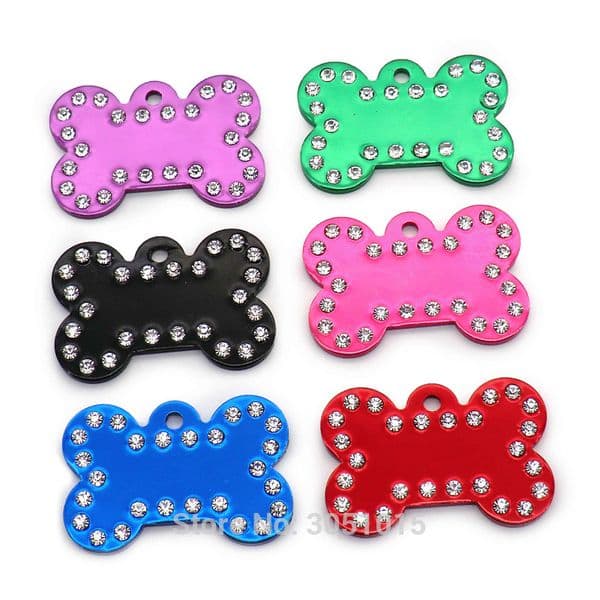 Wholesale 100Pcs 2MM Dog Bone Diamond Decor Pet Id Tag Custom Engraved Pet Name Phone Number Cat Dog ID Tag Charm Personalized 201126