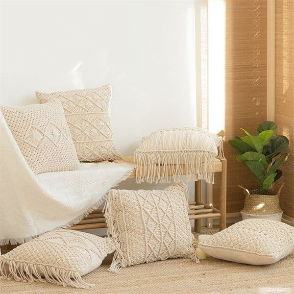 Cushion Covers 100% Cotton Linen Macrame Hand-woven Thread Pillow Covers Geometry Bohemia Style Pillowcase Home Decor 45*45cm LJ201216