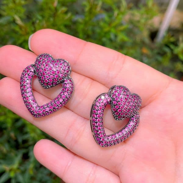 Sterg Sier Heart Stud Earrings for Women - Gold Fill, 5A Cubic Zirconia, Wedding, Party, Lover's Gift