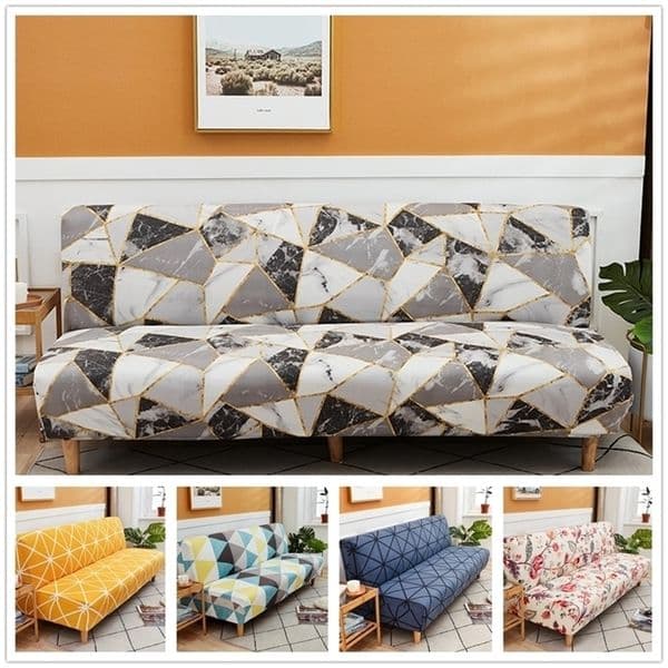 Spandex Plaid Folding Sofa Cover without Armrest Geometric All-inclusive Stretch Bed Slipcover Towel S M L Size 220302