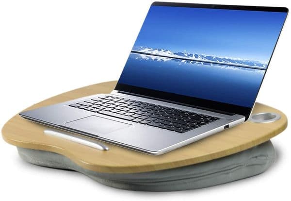 Lap Desk with Cushion Portable Laptop Tray with Pillow Anti-Slip Strip & Cable Hole for Laptops Tablet Notebook MacBook Fits Up to 14" - Gray