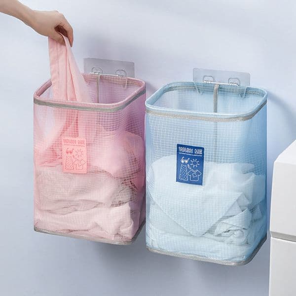 Wall-Mounted Folding Laundry Basket Bathroom Storage Organizer Shelf Organization Dirty Clothes Baskets Household Accessories 210316