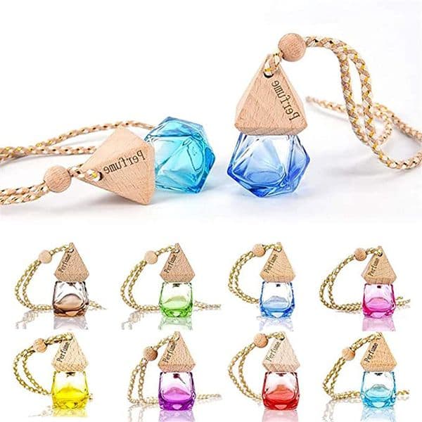Wholesale Car Perfume Bottle Hanging Glass Bottles Essential Oil Jar Packing Air Freshener Ornament Pendant With Wooden Caps B2