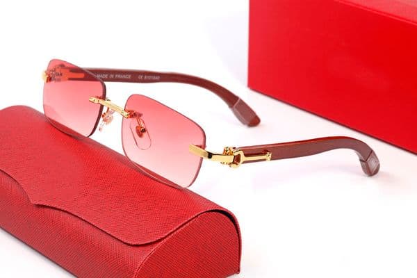 Red Brand Sunglasses Designer Women Mens Sunglasses Rimless Wood Frames Men buffalo horn glasses Vintage Bamboo Wooden Design Eyeglasses masculino With Boxes