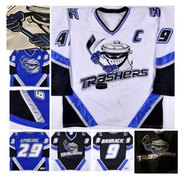 Custom UHL RARE Danbury Trashers 2004-05 Hockey Jersey Brent Gretzky Scott Stirling Mike Bayrack Galante Brad Wingfield Jon Mirasty Bren dan McCartin Regan Jerseys