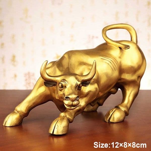 100% Brass Bull Wall Street Cattle Sculpture Copper Mascot Gift Statue Exquisite Office Decoration Crafts Ornament Cow Busi Y6L6 210804