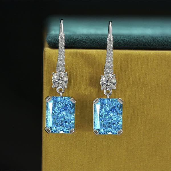 Nature Aquamarine Diamond Dangle Earring 100% Original 925 sterling silver Party Wedding Drop Earrings for Women Charm Jewelry