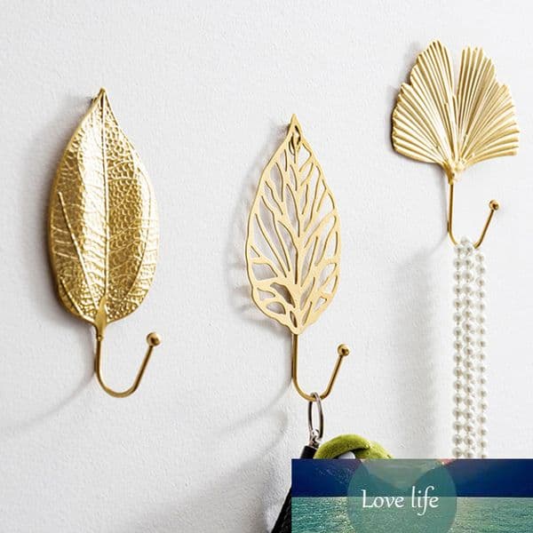 Creative Gold Leaf Wall Hook Punch-free Metal Stylish Clothes Rack Wall Home Organize for Key Coat Room Decoration