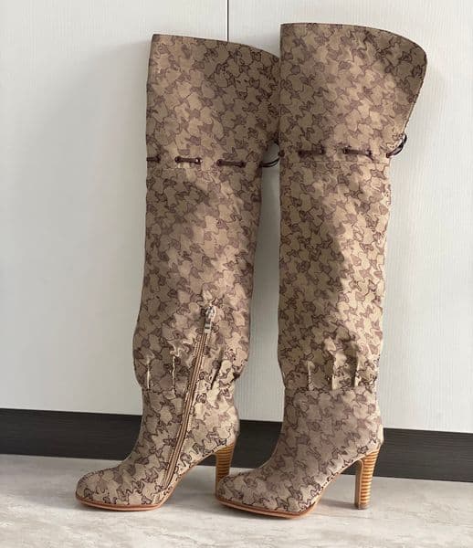 Designer Boots Sexy over the Knee Boot Winter Platform Women Shoes Canvas Zipper Elastic BootLetter Fashion Booties Thick Heels Woman High-heeled Shoe NO317