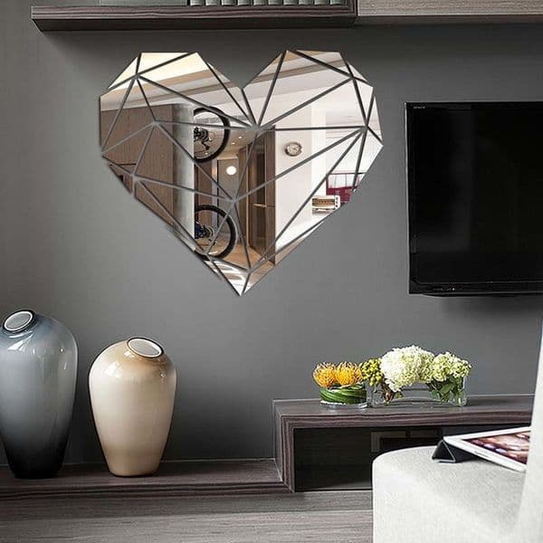 Heart Acrylic Mirror Wall Stickers 3D Creative Geometric Puzzle Heart Home Decoration Living Room Bedroom Art Wall Acrylic Decor 210308