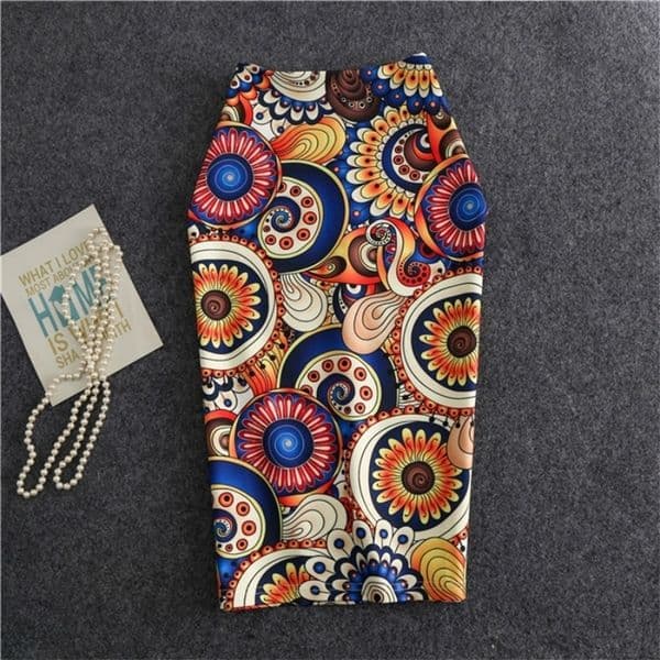 New-Coming European Autumn Women Pencil Skirt High Stretch Colorful Circle Pattern Midi Slip Hip Skirt Female 210310