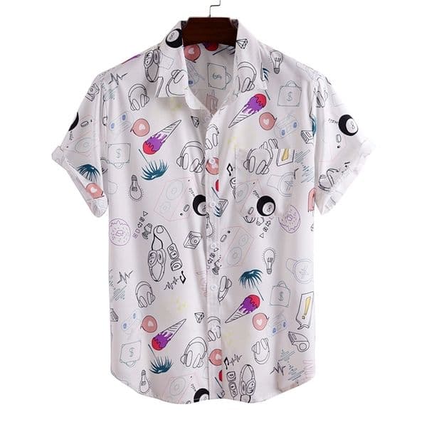 Fashion Hawaiian Shirt Mens Funny Style Cartoon Printed Short Sleeve White Shirts Men Blouse Plus Size Korean Clothes 210708