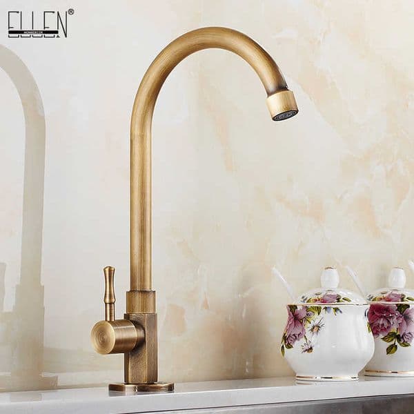 Cold Kitchen Sink Faucet Antique Bronze Finished 360 Degree Single Hole Water Tap Cooper Kitchen Tap ELK12 210724
