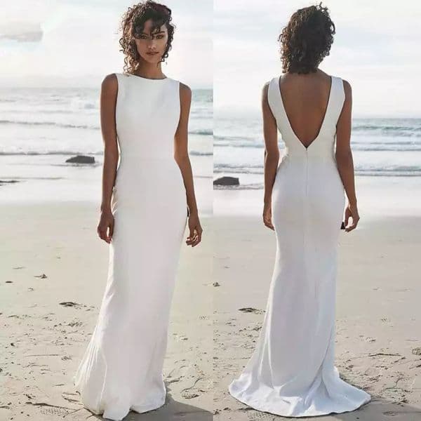 Simple Bohemian White Mermaid Wedding Dresses Sexy Open Back Sleeveless Long Satin Bridal Gowns Summer Women Bride Reception Dress 2022 Youmaigowns