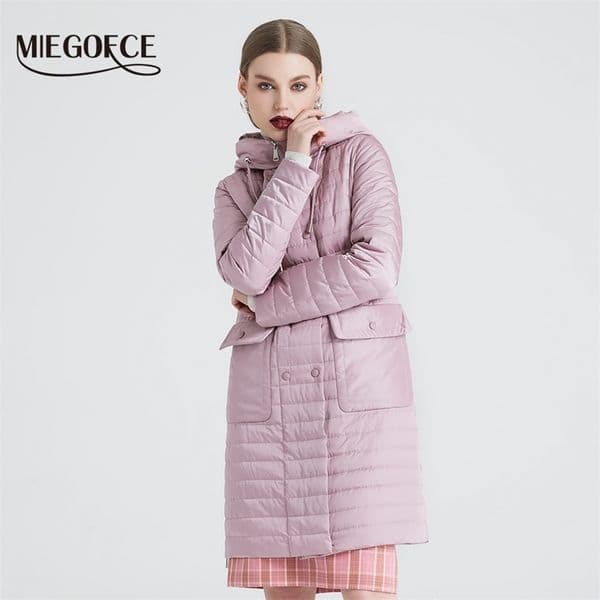 MIEGOFCE Collection Women Spring Jacket Stylish Coat with Scarf and Patch Pockets Double Protection from Wind Parka 210819