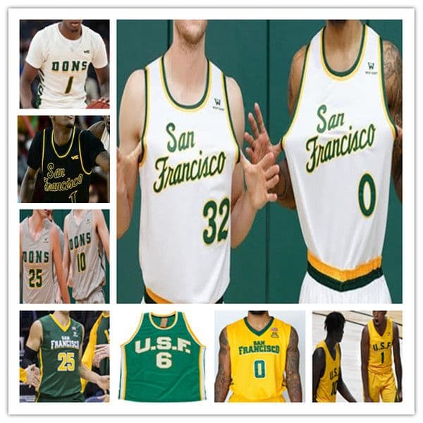 Custom San Francisco USF Dons College Basketball Jersey Bill Russell Jamaree Bouyea Yauhen Massalski Khalil Shabazz Zane Meeks Patrick Tape Stefanini Newbury 4XL