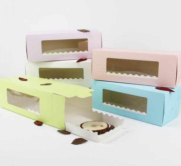 2021 5 Colors Long Cardboard Bakery Box for Cake Roll Swiss Roll Boxes Cookie Cake Packaging