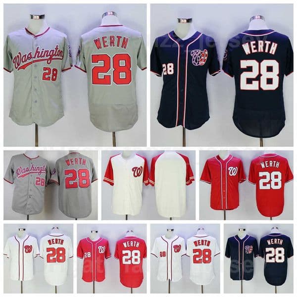 Men Vintage 28 JAYSON WERTH Retro Baseball Jersey Flexbase Cool Base Team Red White Grey Navy Blue Color Color All Stitched Retire Excellent Quality On Sale