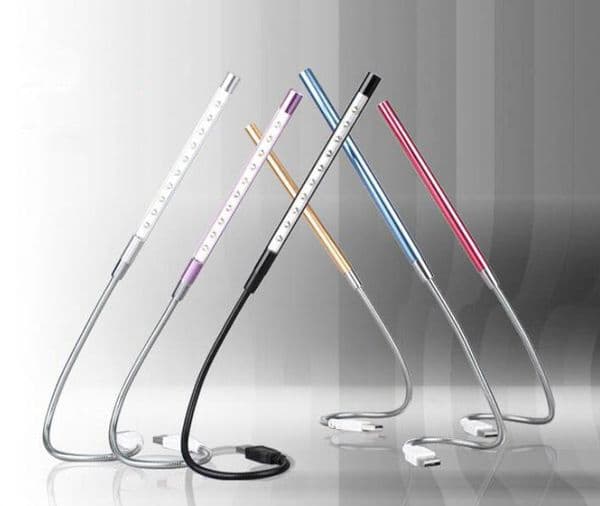 USB LED Light Lamp Metal Material 10 LEDs Flexible Book Reading Lights for Notebook Laptop PC Computer 6 Colors