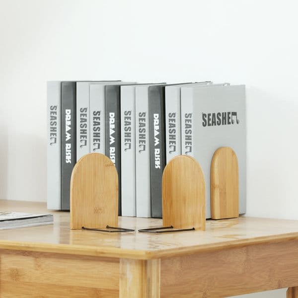 Bamboo+Iron Bookends Book Storage Holder File Holder Student Bookshelf Stand Book End Creative Bookcase