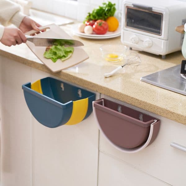 Wall Mounted Folding Waste Bin Kitchen Hanging Trash Can Bathroom Kitchen Cabinet Door Hanging Trash