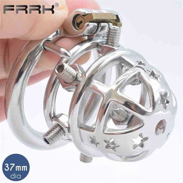 FRRK Spiked Cock Cage Erect Denial Vicious Male Chastity Device Brutal BDSM Stimulate Screw Sissy Penis Ring Tough Sex Toys 210323