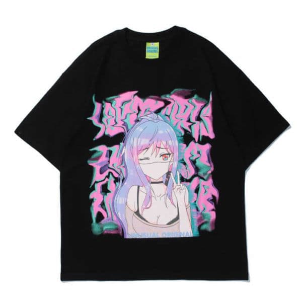Hip Hop Streetwear Harajuku T Shirt Japanese Anime Girl Illusion Print Tshirt Men Summer Short Sleeve Cotton Loose Top Tees 210527