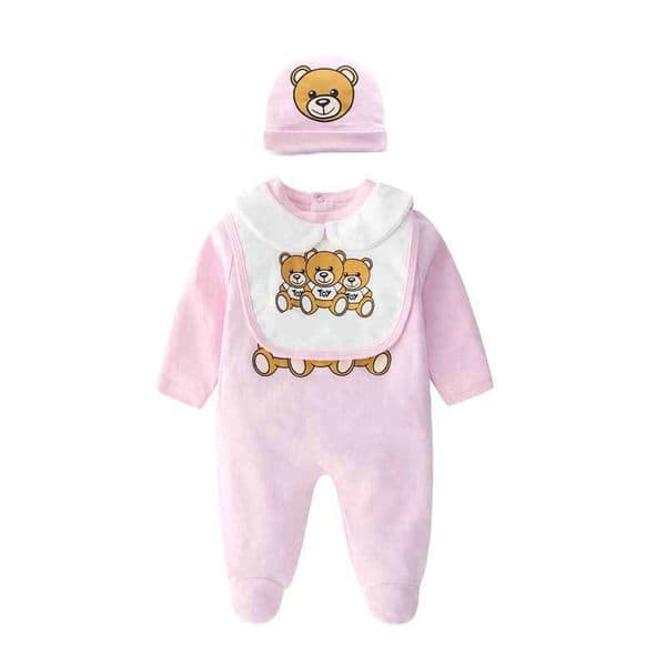 Designer baby 2026 Summer Unisex Cartoon Set 3Pcs High Quality Fashion Newborn Clothes Cotton New Born Baby Boys Girls Rompers Bibs Hats Free Shipping