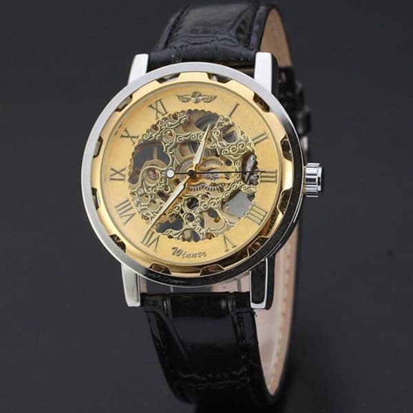 Casual Fashion WN28 Men's Mechanical Watch by WINNER - Sleek Design with Leather Band