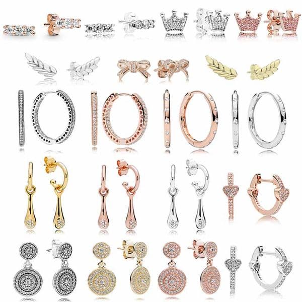 Fashion Stud Earrings 925 Sterling Silver Rose Droplets Heart Circles Radiant Elegance Enchanted Crown For Women Jewelry Gift