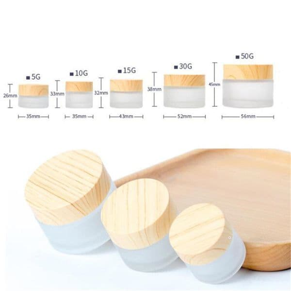 wholesale Frosted Glass Jar Skin Care Eye Cream Bottle Refillable Jars Cosmetic Container Pot with Plastic Wood Grain Lids 5g 10g 15g 20g 30g 50g