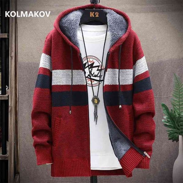 winter Men's high quality Knitted thicken Mens Coats Hood Male Sweater Casual Keep warm Male Cardigan Sweaters Men MY039 210818