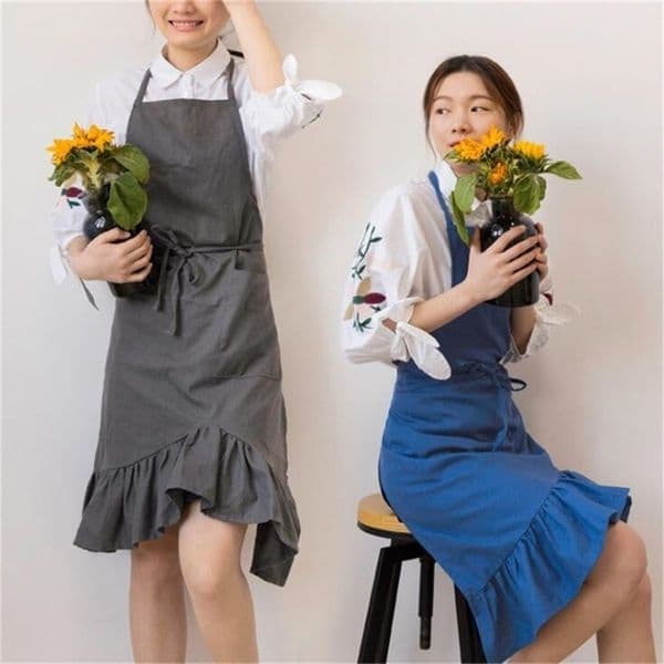 Simple Japanese Cotton And Linen Pleated Butterfly Tail Apron Household Bib Women Housework Kitchen Wrapped 210629