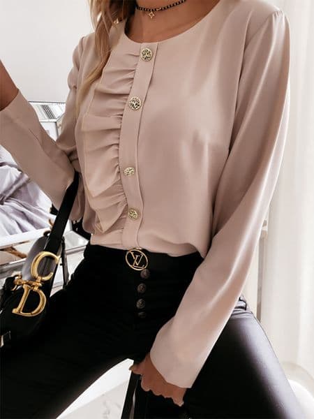 Women's Blouse Fashion Spring Summer Casual Long Sleeve O-Neck Shirt Ladies Elegant Buttons Tops 210225Z