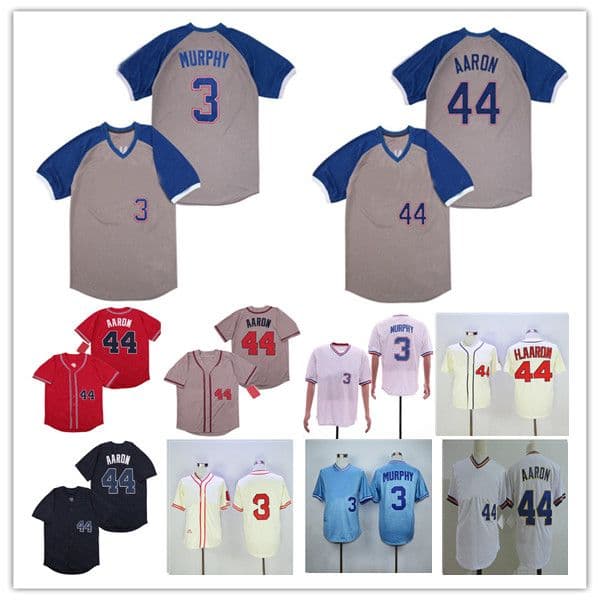 Ncaa Men Hank Aaron Dale Murphy Jersey 2018 Hall Of Fame Atlanta Milwaukee Retro Baseball Pullover Shirt Cream Blue Red Grey Navy Stitched
