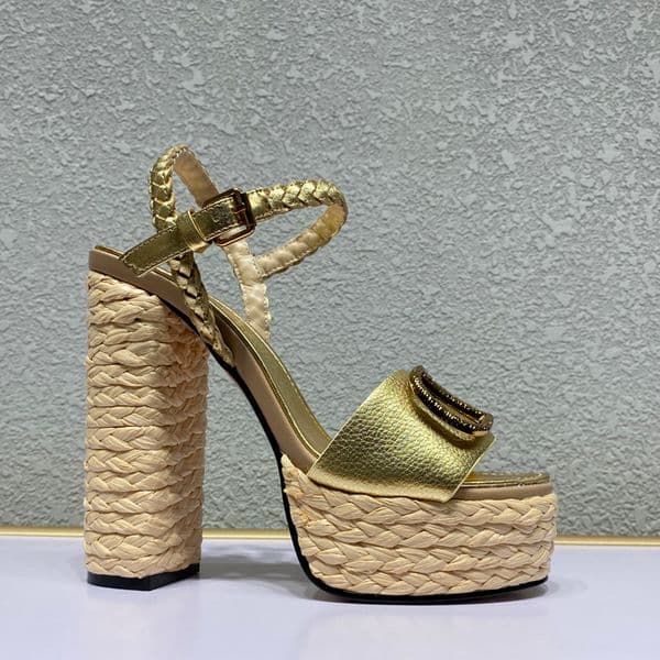 Summer Designer Sandals Genuine Leather high heeled 13cm Heel Ankle pack shoes rubber solid non slip platform daily outdoor lawn large women