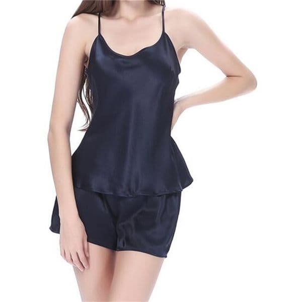 Quality 100% Pure Silk Women's Camisole Shorts Pajama Set Sleepwear M-2XL YM004 210809