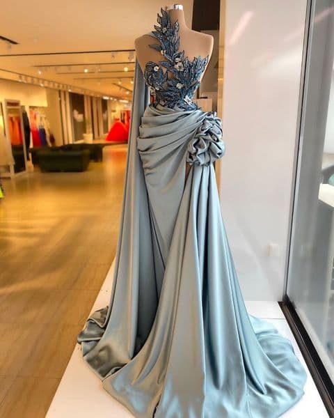 aso ebi arabic silver lace beaded evening dresses high neck prom dresses high split formal party second reception gowns zj644