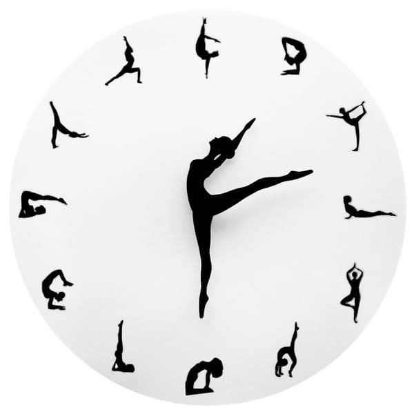 Yoga Postures Wall Clock GYM Fitness Flexible Girl Silent Modern Clock Watch Home Decor Meditation Decor Yoga Studio Relax Gift 210309