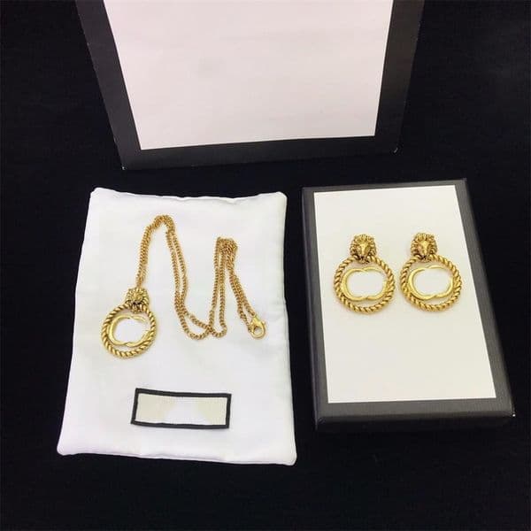 High Quality Brass Earrings Necklace Tiger Head Necklace Personality Gold Plated Necklace Earrings for Woman and Man Products
