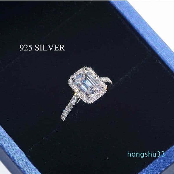 Handmade Emerald cut 2ct Lab Diamond Ring 925 sterling silver Engagement Wedding band Rings for Women Bridal Fine Party Jewelry 20