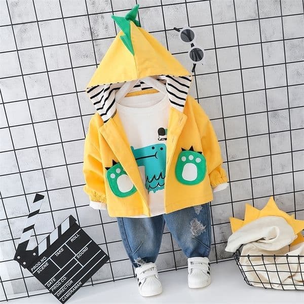 Infant Clothing Boy Set Autumn Winter Baby Girl Dinosaur Coat+T-shirt+Pant Outfits Suit for Newborn Clothes 210309