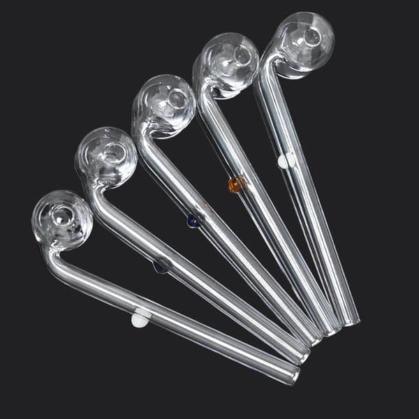 Clear Pyrex Glass Oil Burner Bong Water Pipe Length Handcraft borosilicate Thick Transparent Glass Hand Pipes with Radom Colored Balancer Smoking Accessories