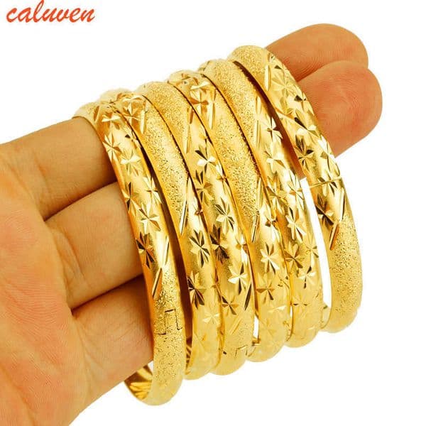 8MM 6Pcs/Lot Dubai Gold Bangles for Women Men 24k Color Ethiopian Bracelets African Jewelry Saudi Arabic Wedding Bride Gift 210713
